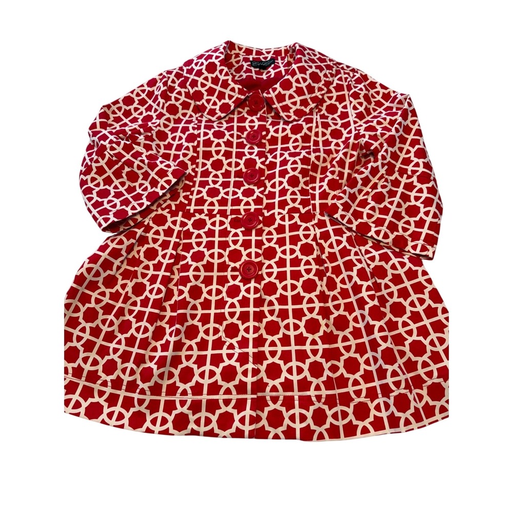 Eden Court Red White Geometric Trellis Swing Jacket Bell Sleeve Large